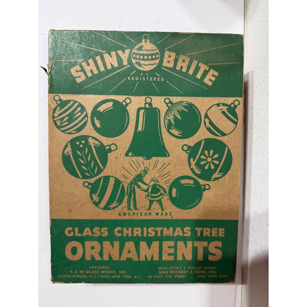 Vintage Shiny Brite Glass Christmas Ornaments Set of 12 Teardrop Striped MCM Box